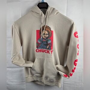 Chucky Hoodie Mens Small Tan Pullover Graphic Print Good Guys Logo